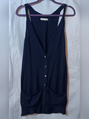 Button-Front Navy Blue Knit Vest